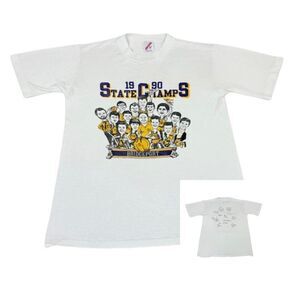 Vintage 1990 Bridgeport Basketball T-Shirt  White Medium State Champs Single Sti